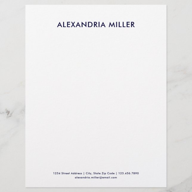 Speciaal minimalistisch marineblauw briefhoofd (Voorkant)