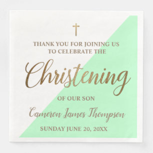 Speciaal Modern Gold Green Boy Christening Servet