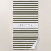 Speciaal modern Olive Green Striped Patroon Strandlaken (Voorkant)