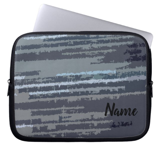 Speciaal modern stijlvol blauw strippatroon laptop sleeve (Voorkant)