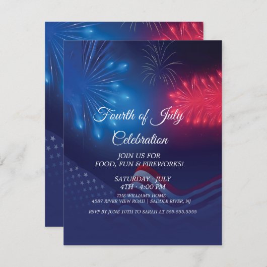 Speciaal modern vuurwerk, vierde juli feestdagenkaart (Voorkant / Achterkant)