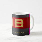 Speciaal modern zwart grijs rood strepe monogram koffiemok (Voorkant rechts)