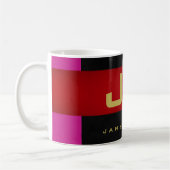 Speciaal modern zwart grijs rood strepe monogram koffiemok (Links)