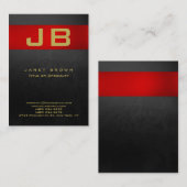 Speciaal modern zwart grijs rood strepe monogram visitekaartje (Voorkant / Achterkant)