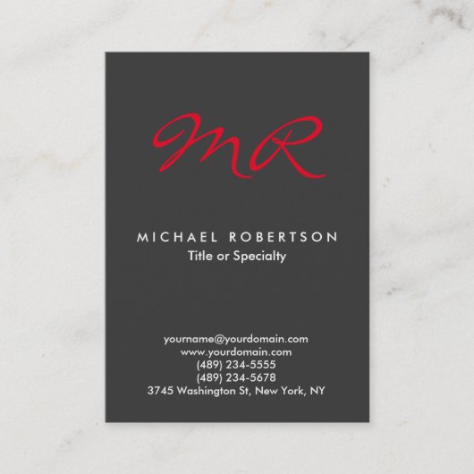 Speciaal Monogram Grijs Rood Schoon Visitekaartje (Voorkant)