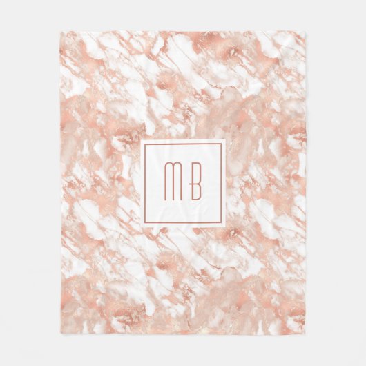 Speciaal Monogram Roos Gold White Marble Fleece Deken (Voorkant)