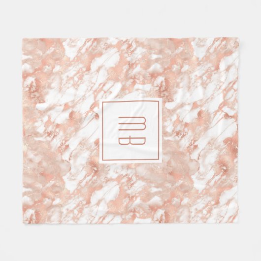 Speciaal Monogram Roos Gold White Marble Fleece Deken (Voorkant (Horizontaal))