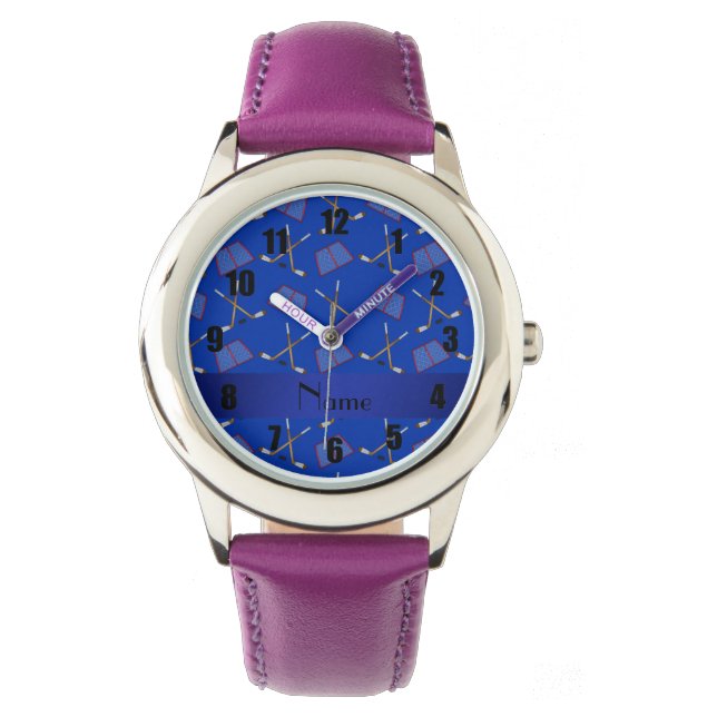 Speciaal naamblauwe hockeypatroon horloge (Voorkant)