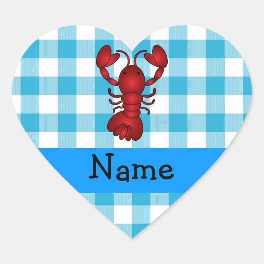 Speciaal naamkreeft blauw gingham patroon hart sticker (Voorkant)