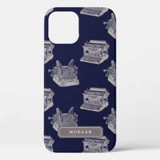 Speciaal naampatroon Blauwe schrijfmachine iPhone 12 Hoesje