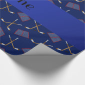Speciaal naampatroon navy blue hockey cadeaupapier (Hoek)