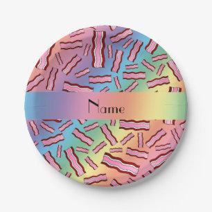 Speciaal naampatroon regenboogbacon papieren bordje