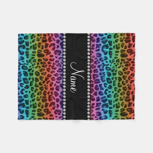 Speciaal naampatroon van regenboogluipaard fleece deken (Voorkant (Horizontaal))