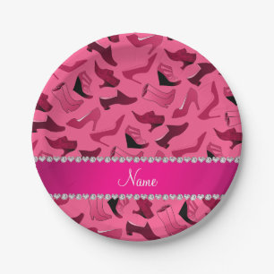 Speciaal naamroze vrouwenschoenenpatroon papieren bordje