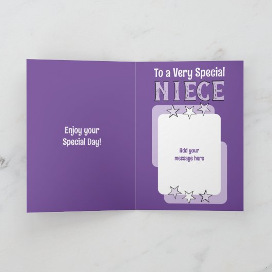 Speciaal nichtje paarse witte foto verjaardag kaart (Binnen)