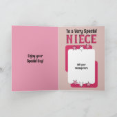 Speciaal nichtje roze wit foto verjaardag kaart (Binnen)
