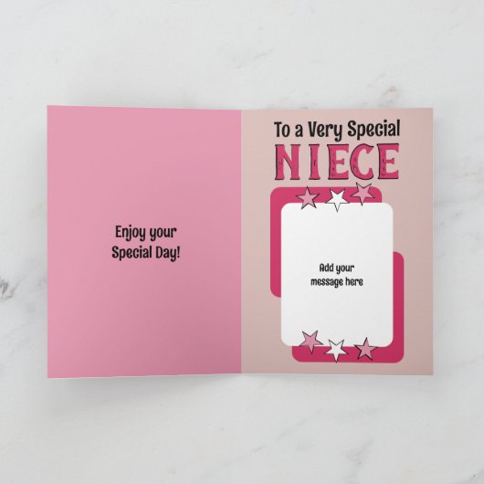 Speciaal nichtje roze wit foto verjaardag kaart (Binnen)