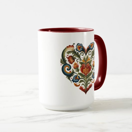 Speciaal Noors Rosemaling Folk Art Heart Mok (Voorkant rechts)