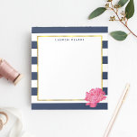 Speciaal Notitieblok van Navy Stripe en Pink Peony<br><div class="desc">Dit notitieblok heeft een vettige blauw-witte stripe achtergrond,  de gouden grens van FAUX,  en een  roze pony in zachte waterverven. Coördineert met onze marinestripe & Pink Peony-kantoorbenodigdheden,  papierproducten en accessoires. Aanpassen met een monogram,  naam of tekst van uw keuze!</div>