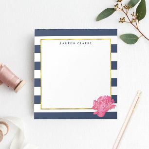Speciaal Notitieblok van Navy Stripe en Pink Peony