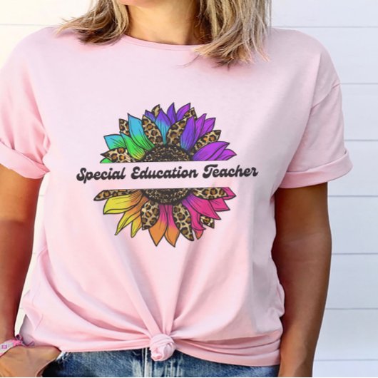 Speciaal onderwijs leraar regenboog zonnebloem t-shirt