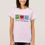 Speciaal onderwijs t-shirt<br><div class="desc">Peace Love Special Education-leraar of kinderkerstcadeau voor iemand die werkt met kinderen die speciale behoeften hebben in een middelkamer of school. Een schattig speciaal cadeau met een vredelievend teken,  een hart en kinder spellen.</div>