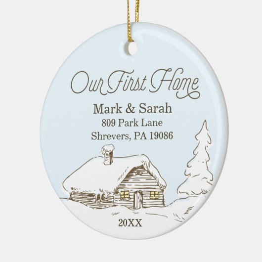 Speciaal ons eerste thuisadres kerstmis keramisch ornament (Links)