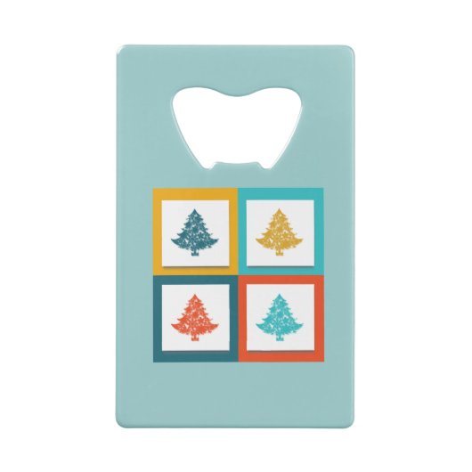 Speciaal ontwerp met vier kerstbomen voor de retro creditkaart flessenopener (Achterkant)