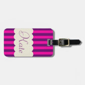 Speciaal ontwerp van Paarse roze stripes pooldots Bagagelabel (Voorkant horizontaal)