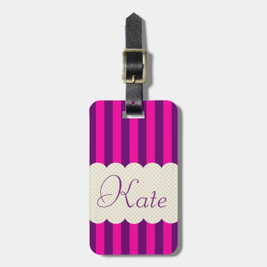 Speciaal ontwerp van Paarse roze stripes pooldots Bagagelabel (Voorkant verticaal)