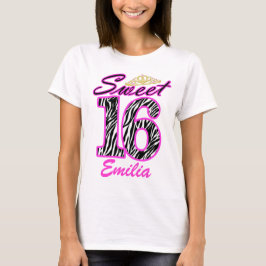 Speciaal ontworpen Sweet 16 Tiara- en zebraafdrukk T-shirt