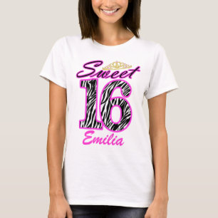 Speciaal ontworpen Sweet 16 Tiara- en zebraafdrukk T-shirt