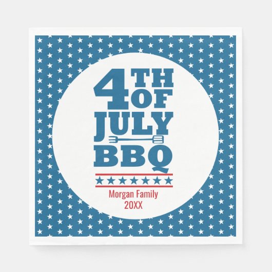 Speciaal op 4 juli uitgeruste BBQ Party Blue Star Servet (Voorkant)