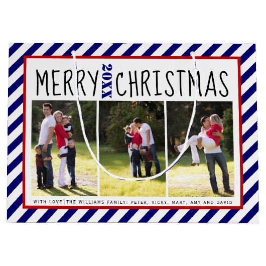 Speciaal op maat gemaakte blauwe strepen voor kers groot cadeauzakje (Voorkant)