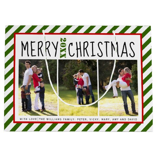 Speciaal op maat gesneden kerstgroene strepen groot cadeauzakje (Voorkant)