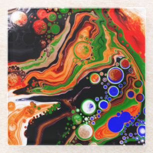 Speciaal Oranje, blauw, groen, zwart, vloeiend Glazen Onderzetter