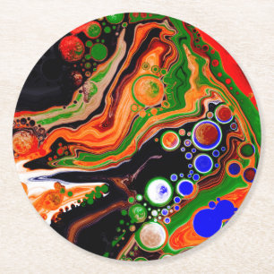 Speciaal Oranje, blauw, groen, zwart, vloeiend Ronde Kartonnen Onderzetter