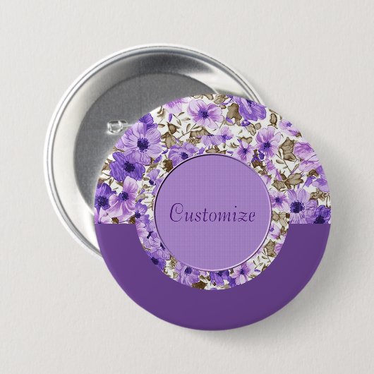 Speciaal Paars en wit Floral Round Button 2 (Voorkant /achterkant)