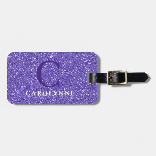 Speciaal Paars glitter-monogram Bagagelabel (Voorkant horizontaal)