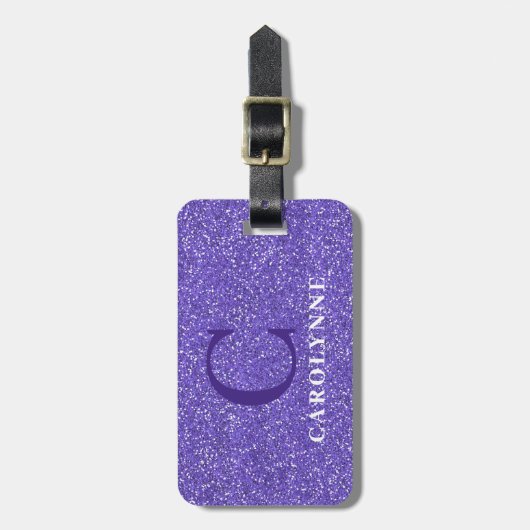 Speciaal Paars glitter-monogram Bagagelabel (Voorkant verticaal)