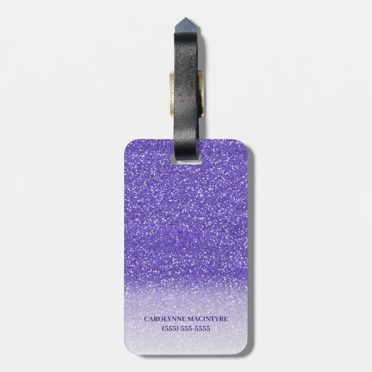 Speciaal Paars glitter-monogram Bagagelabel (Achterkant verticaal)