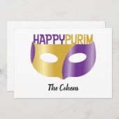 Speciaal Paars Gold Happy Purim en masker Feestdagenkaart (Voorkant / Achterkant)