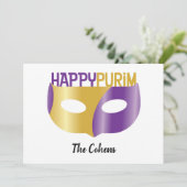 Speciaal Paars Gold Happy Purim en masker Feestdagenkaart (Staand voorkant)