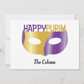Speciaal Paars Gold Happy Purim en masker Feestdagenkaart