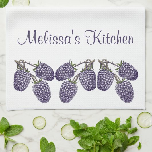 Speciaal Paarse Blackberries Illustratie Theedoek (Gevouwen)