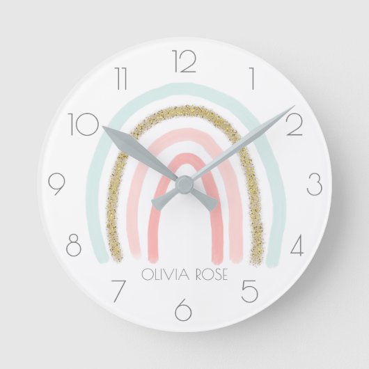 Speciaal pastelregenboog met Faux Gold Glitter Ronde Klok (Voorkant)