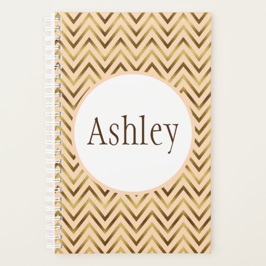 Speciaal peach en Gold Chevron Stripe Planner (Voorkant)