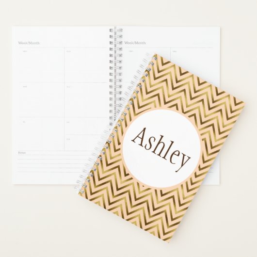 Speciaal peach en Gold Chevron Stripe Planner (Display)