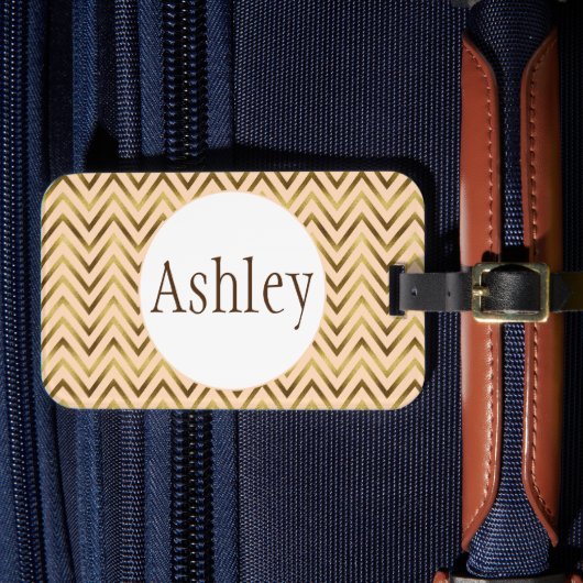 Speciaal peach & Gold Chevron Stripe Bagagelabel (Voorkant Insitu 4)