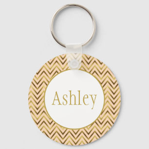 Speciaal peach & Gold Chevron Stripe Sleutelhanger